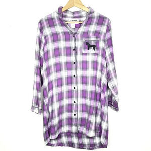 Back in the Saddle Embroidered Horse Purple Plaid Western Button Down Shirt Med